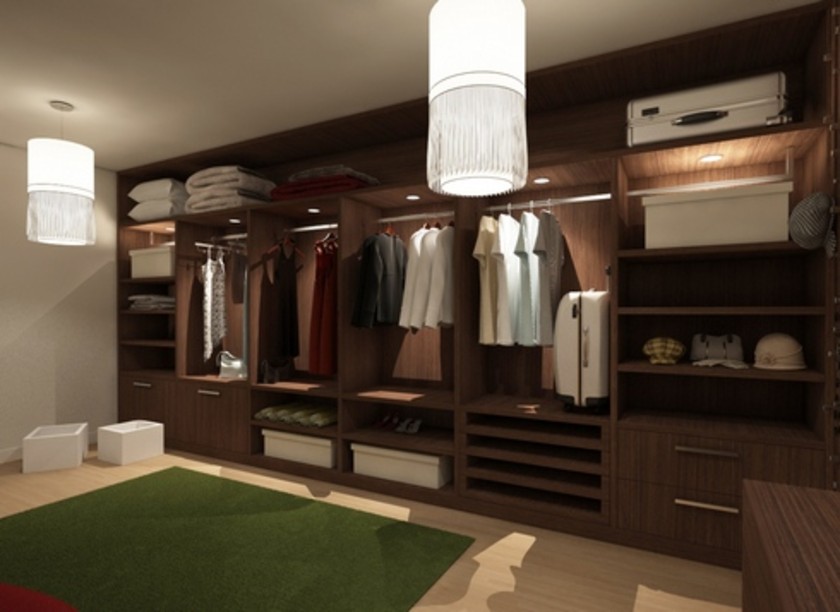 Классическая гардеробная комната из массива с подсветкой Кызыл