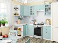 Небольшая угловая кухня в голубом и белом цвете Кызыл